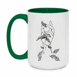 Чашка двухцветная 420ml Hand with leafs - PrintSalon