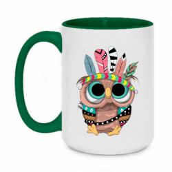 Чашка двухцветная 420ml Little owl with feathers - PrintSalon