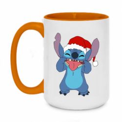Чашка двухцветная 420ml Новогодний Стич - PrintSalon