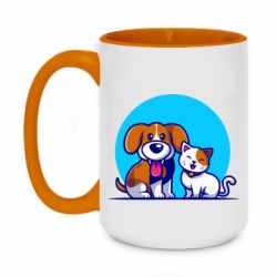Чашка двухцветная 420ml Собачка и котик - PrintSalon
