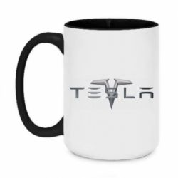 Чашка двухцветная 420ml Tesla Car logo - PrintSalon