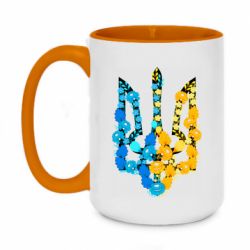 Чашка двокольорова велика Тризуб квіти Україна - PrintSalon