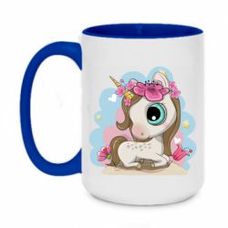 Чашка двухцветная 420ml Unicorn with flowers - PrintSalon