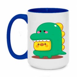 Чашка двухцветная 420ml Уточка в костюме динозавра - PrintSalon