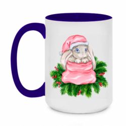 Чашка двухцветная 420ml Заяц Новогодний - PrintSalon