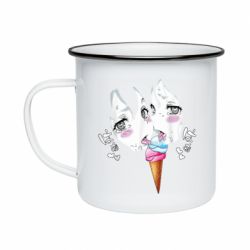Кружка эмалированная Ahegao girl eating ice cream - PrintSalon