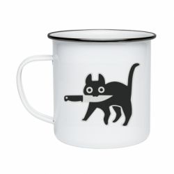 Кружка эмалированная Cat with a knife - PrintSalon