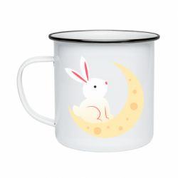 Кружка эмалированная Cute rabbit on the moon - PrintSalon