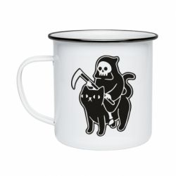 Кружка емальована Death and cat - PrintSalon