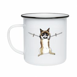 Кружка эмалированная Grumpy Cat On The Rope - PrintSalon