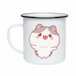 Кружка эмалированная Котик обнимает тебя - PrintSalon
