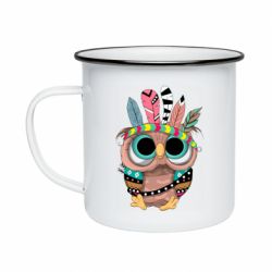 Кружка эмалированная Little owl with feathers - PrintSalon