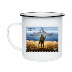 Кружка эмалированная русский корабль иди на@