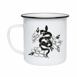 Кружка эмалированная Snake with flowers - PrintSalon