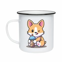 Кружка эмалированная Собачька пьет боба ти - PrintSalon
