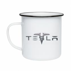 Кружка эмалированная Tesla Car logo - PrintSalon