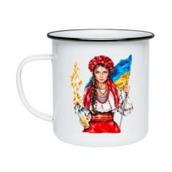 Кружка эмалированная Украинская девушка в венку - PrintSalon