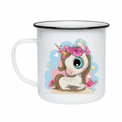 Кружка эмалированная Unicorn with flowers - PrintSalon