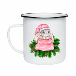 Кружка эмалированная Заяц Новогодний - PrintSalon