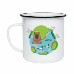 Кружка эмалированная Капибара в воде - PrintSalon