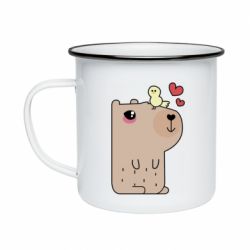 Кружка эмалированная Капибара с цыпленком - PrintSalon