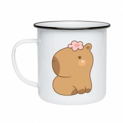 Кружка емальована Капібара з квіткою - PrintSalon