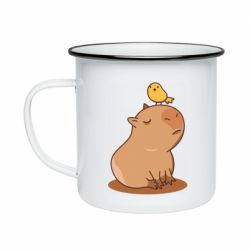 Кружка емальована Капібара з пташкою