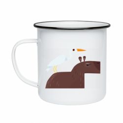 Кружка эмалированная Капибара с цаплей - PrintSalon
