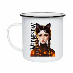 Кружка эмалированная Венздей кошка - PrintSalon