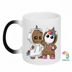 Чашка-хамелеон Baby Groot And Unicorn - PrintSalon