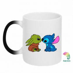 Чашка-хамелеон Baby Yoda And Stitch - PrintSalon