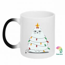 Чашка-хамелеон Cat and Christmas Lights