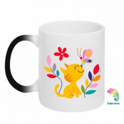 Чашка-хамелеон Cat, Flowers and Butterfly - PrintSalon