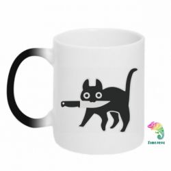 Чашка-хамелеон Cat with a knife - PrintSalon