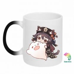 Чашка-хамелеон Hu Tao cat - PrintSalon