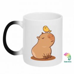 Чашка-хамелеон Капибара с птичкой