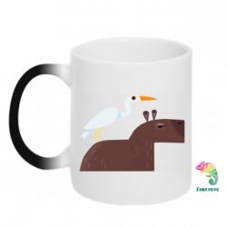 Чашка-хамелеон Капибара с цаплей - PrintSalon