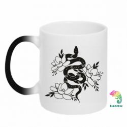 Чашка-хамелеон Snake with flowers - PrintSalon