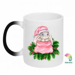 Чашка-хамелеон Заяц Новогодний - PrintSalon