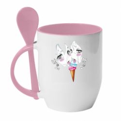 Чашка с ложкой Ahegao girl eating ice cream - PrintSalon