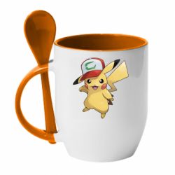 Чашка с ложкой Ash's hat Pikachu - PrintSalon