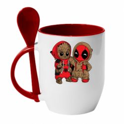 Чашка с ложкой Baby Groot And Deadpool - PrintSalon