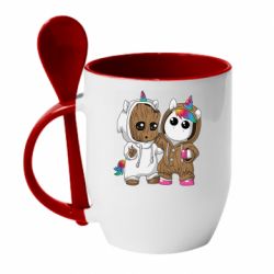 Чашка с ложкой Baby Groot And Unicorn - PrintSalon