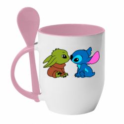 Чашка с ложкой Baby Yoda And Stitch - PrintSalon
