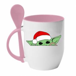 Чашка з ложкою Baby Yoda Santa - PrintSalon