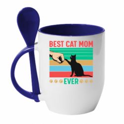 Чашка с ложкой Best cat mom ever - PrintSalon