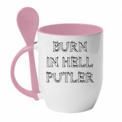 Кружка с керамической ложкой Born in Hell Putin - PrintSalon