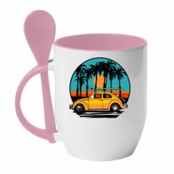 Чашка с ложкой Car and sunset - PrintSalon