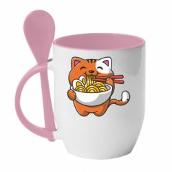 Чашка с ложкой Cat and Ramen - PrintSalon