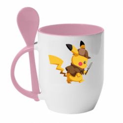 Чашка с ложкой Cute Detective Pikachu - PrintSalon
